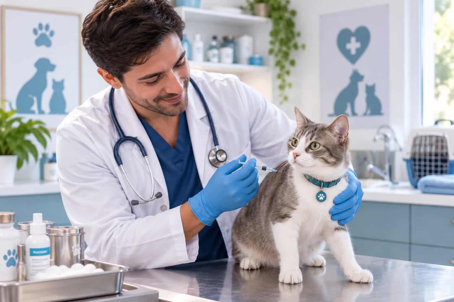 Atención veterinaria de un gato